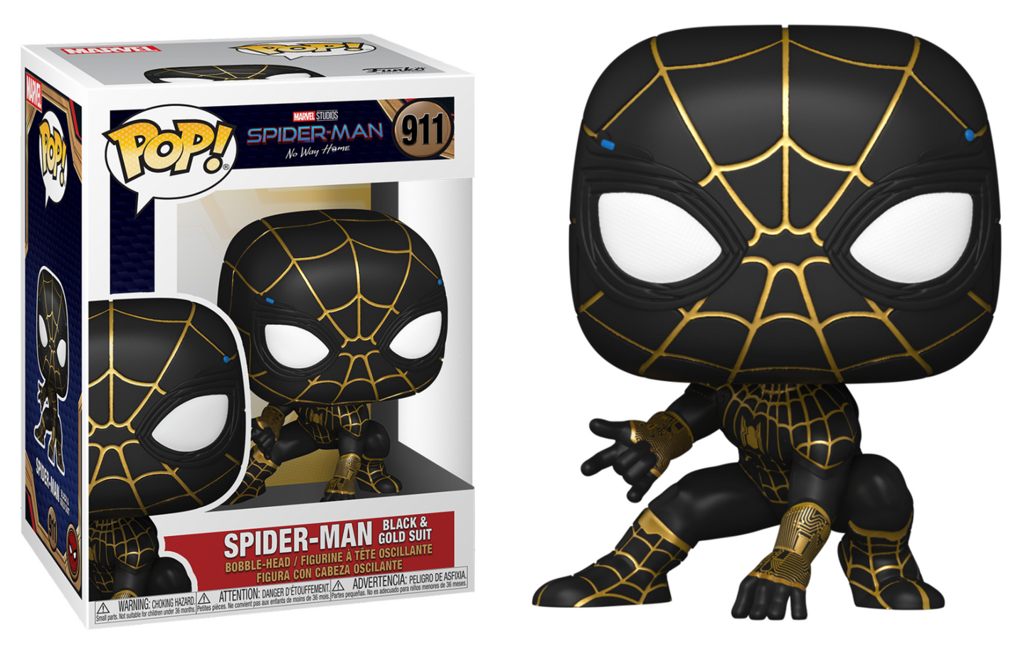 pop spider man black gold suit 911
