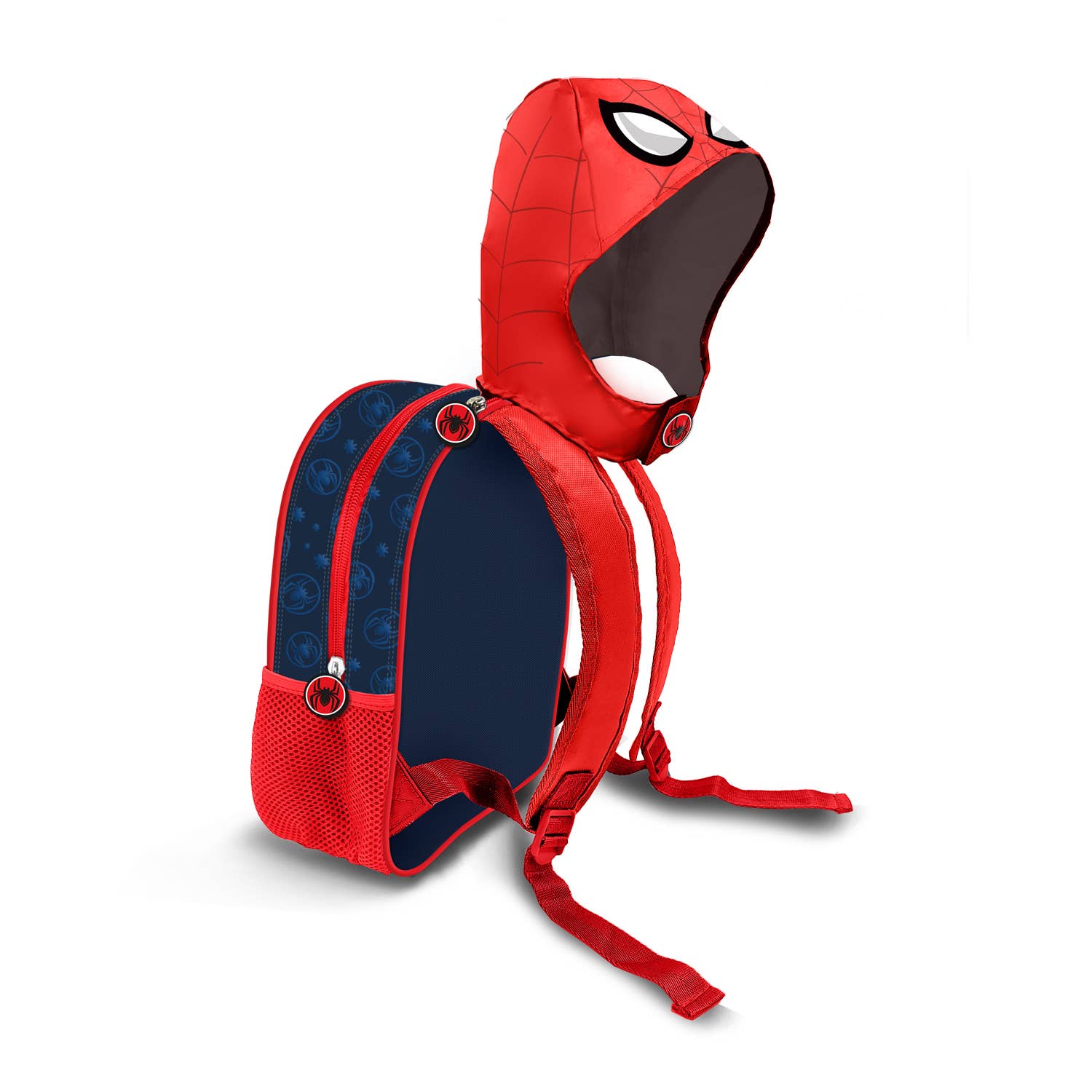 Roter Marvel Spiderman Kinderrucksack mit integrierter Kostümkapuze
