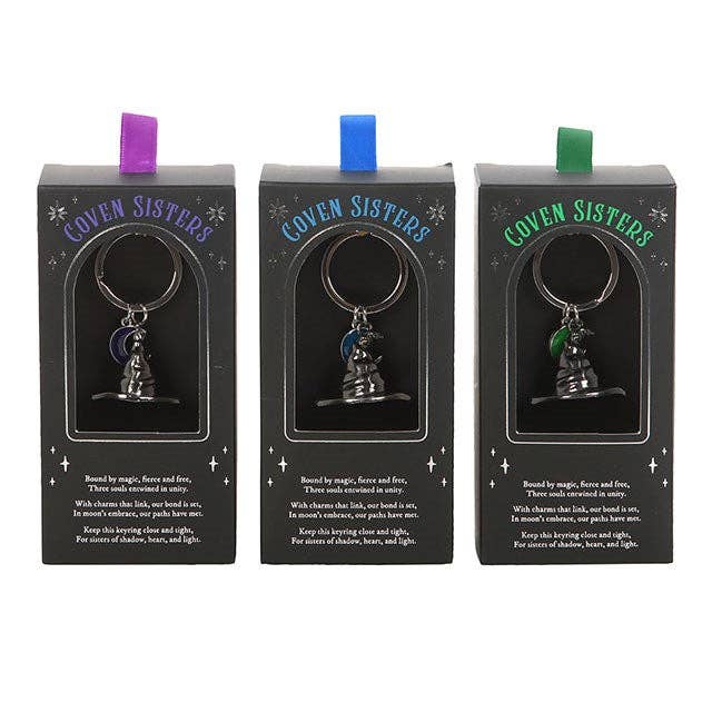 Set mit 3 Hexenhut-Schlüsselanhängern der Schwestern des Hexenzirkels
