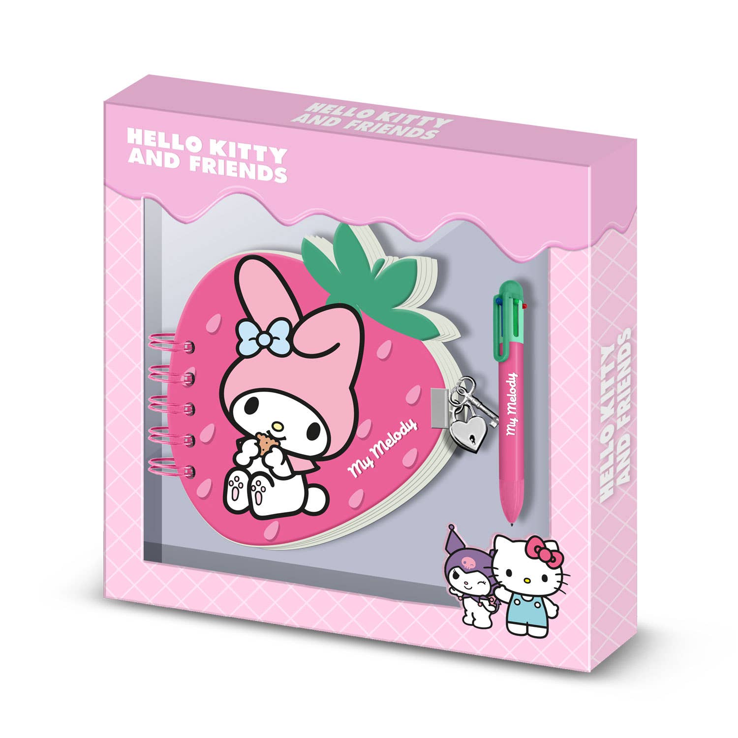 Pack Journal Fraise + Stylo 6 Couleurs My Melody - Fraise