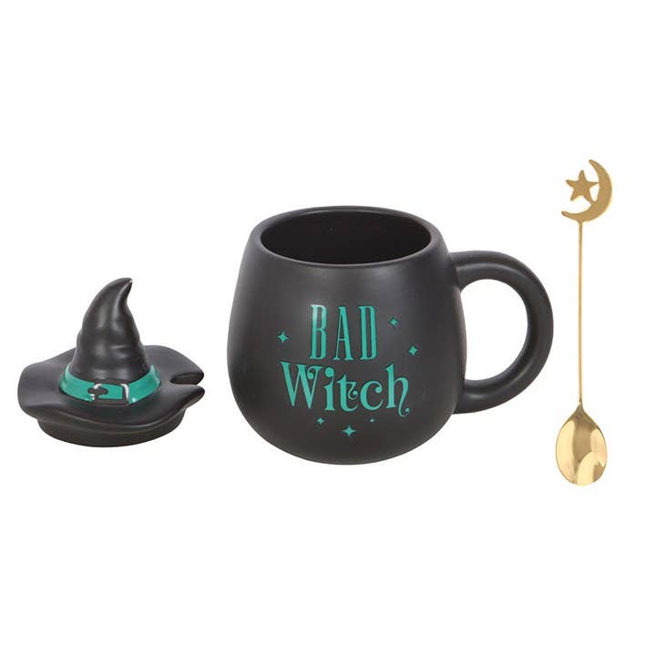„Böse Hexe“-Tasse mit Deckel und Löffel