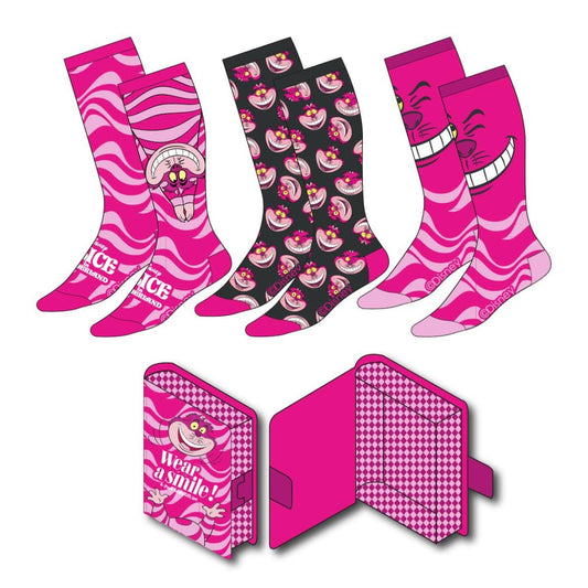 ALICE -Chat du Cheshire -Pack de 3 Paires de Chaussettes(Taille 36-43)