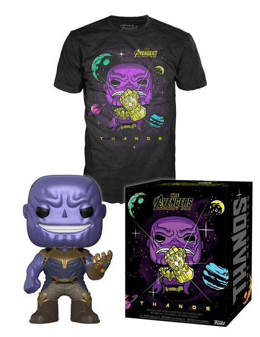 MARVEL Funko POP N° 289 Thanos Metal Effect SE | Avengers Infinity War POP! & Tee set figurine et T-Shirt Thanos