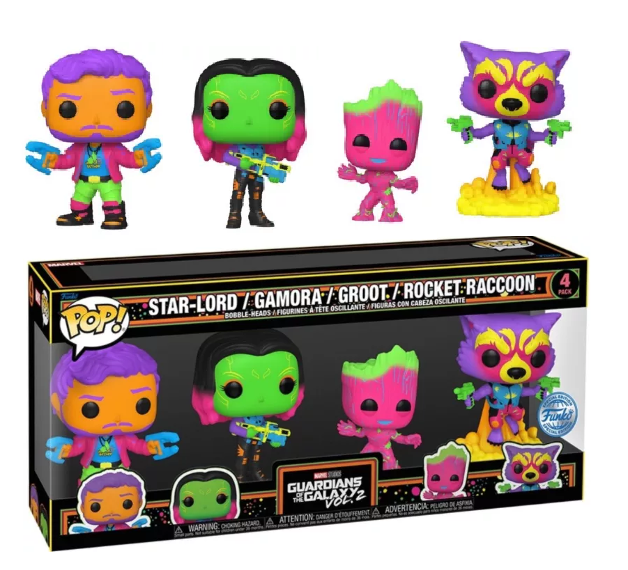 Funko Pop! Guardians of the Galaxy 4-pack BLKLT Les Gardiens de la Galaxie Vol. 2 Black Light