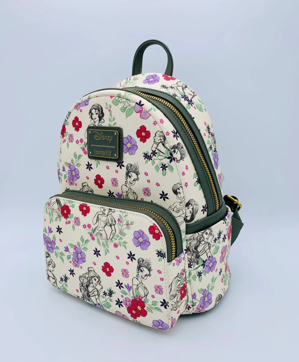 Kleiner Rucksack mit Blumenmuster und Prinzessinnenmotiv