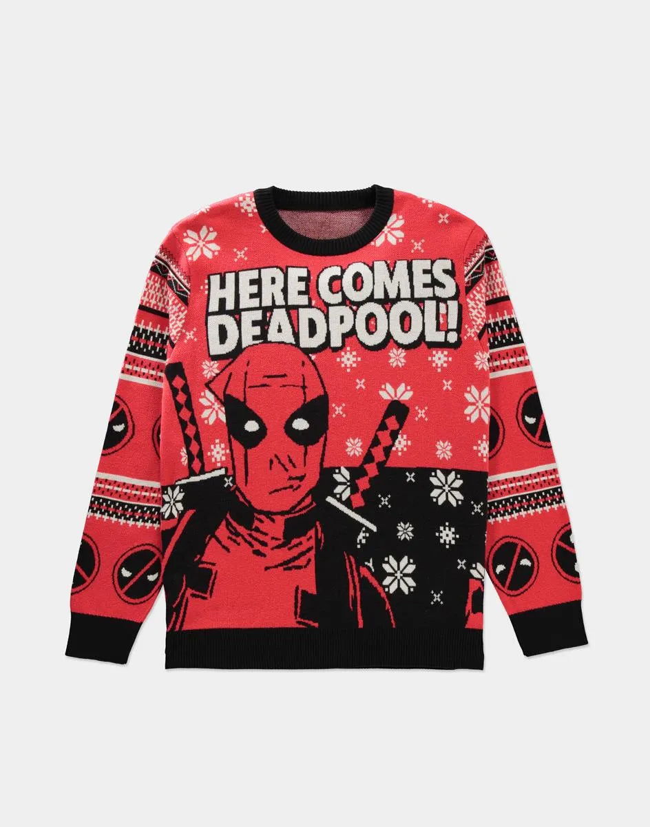 Vánoční svetr s Deadpoolem "Tady přichází Deadpool" 