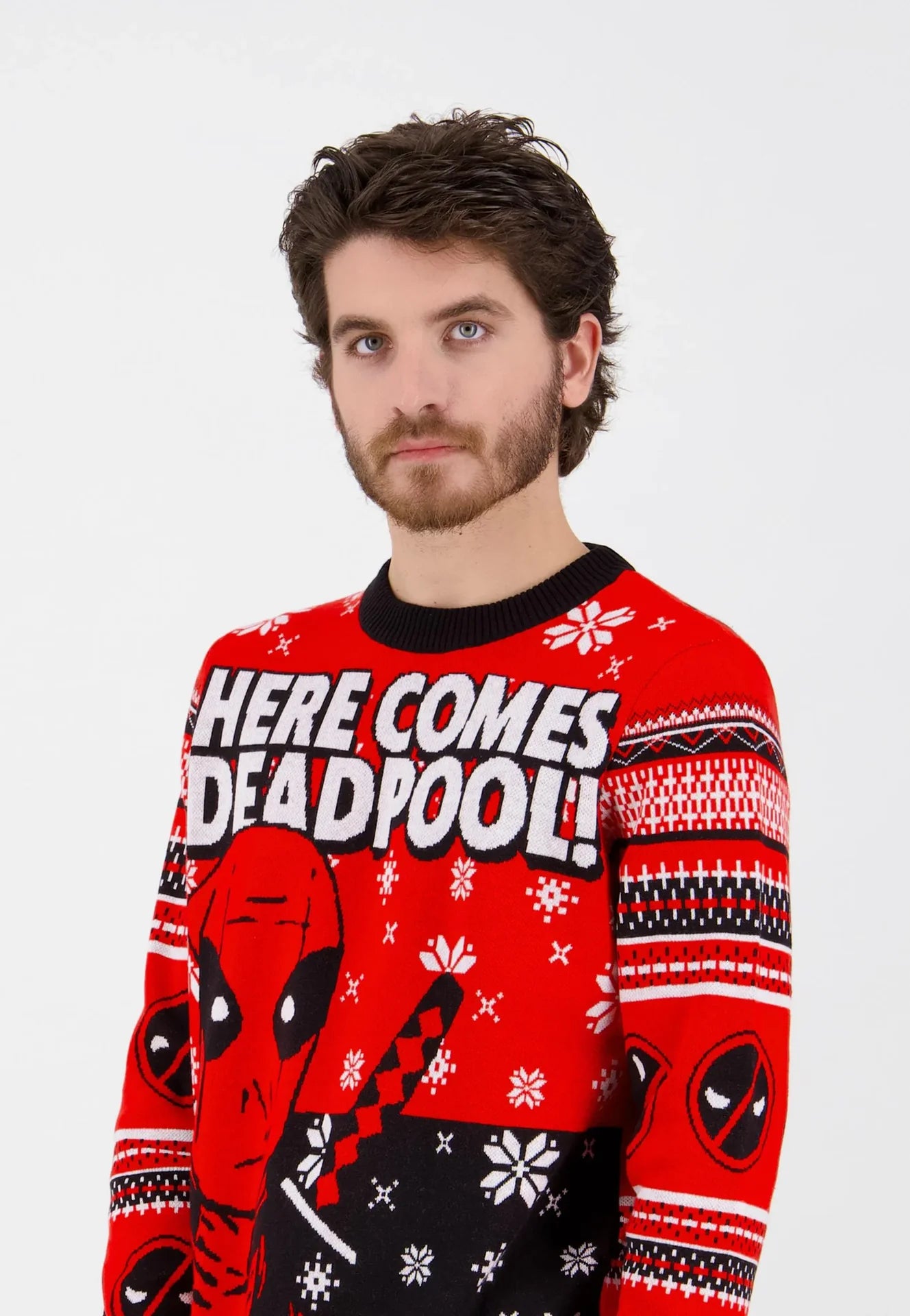 Vánoční svetr s Deadpoolem "Tady přichází Deadpool" 