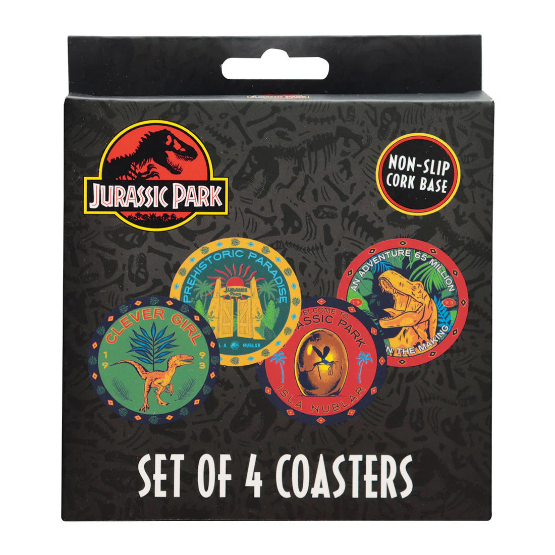 jurassic park set of 4 printed metal drinks coasters fanattik