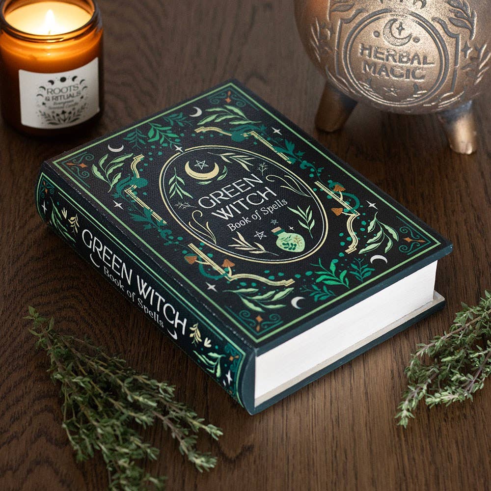 Boîte de rang ement en forme de livre de sorcière verte