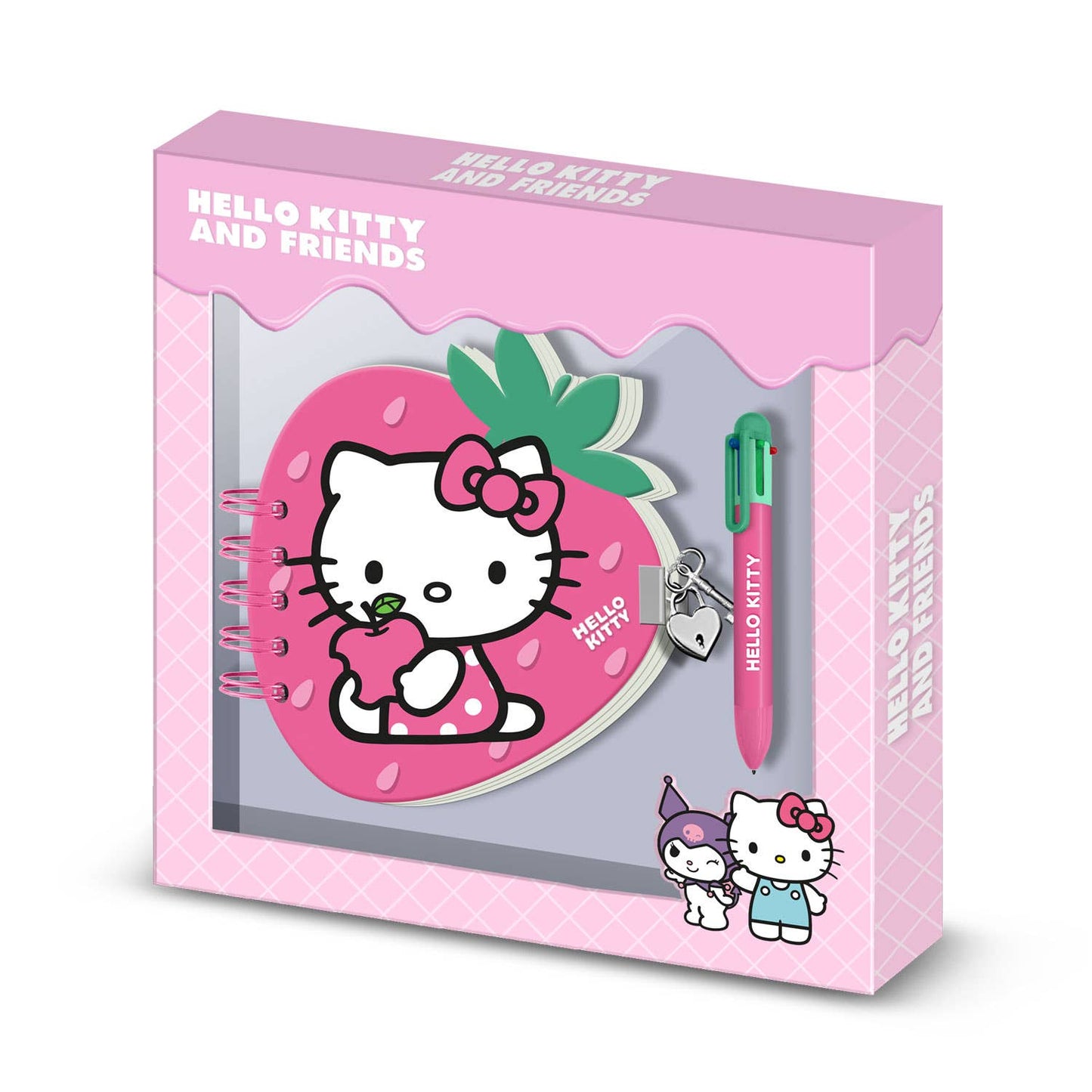 Pack Tagebuch Erdbeere + 6-Farben-Stift Hello Kitty - Erdbeere