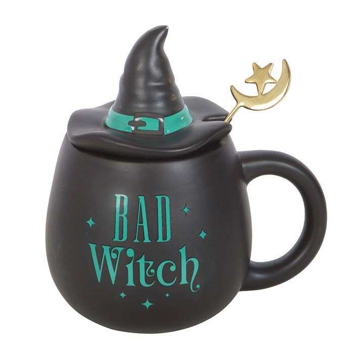 „Böse Hexe“-Tasse mit Deckel und Löffel