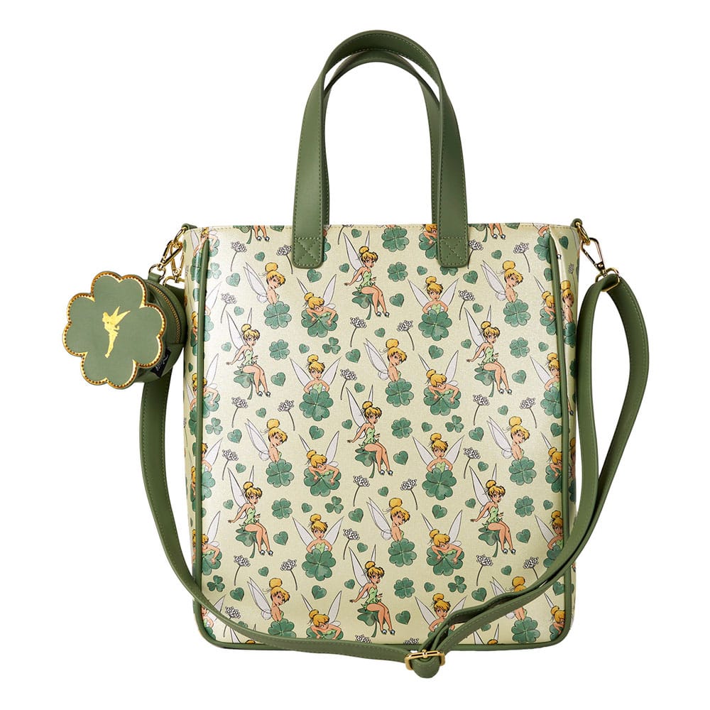 peter pan tinker bell clover all over print tote crossbody bag with coin bag