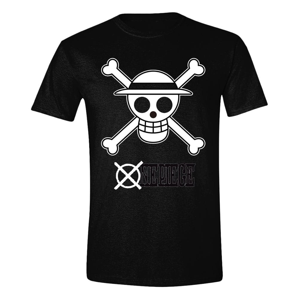 „One Piece“ kaukolės juodi ir balti marškinėliai 