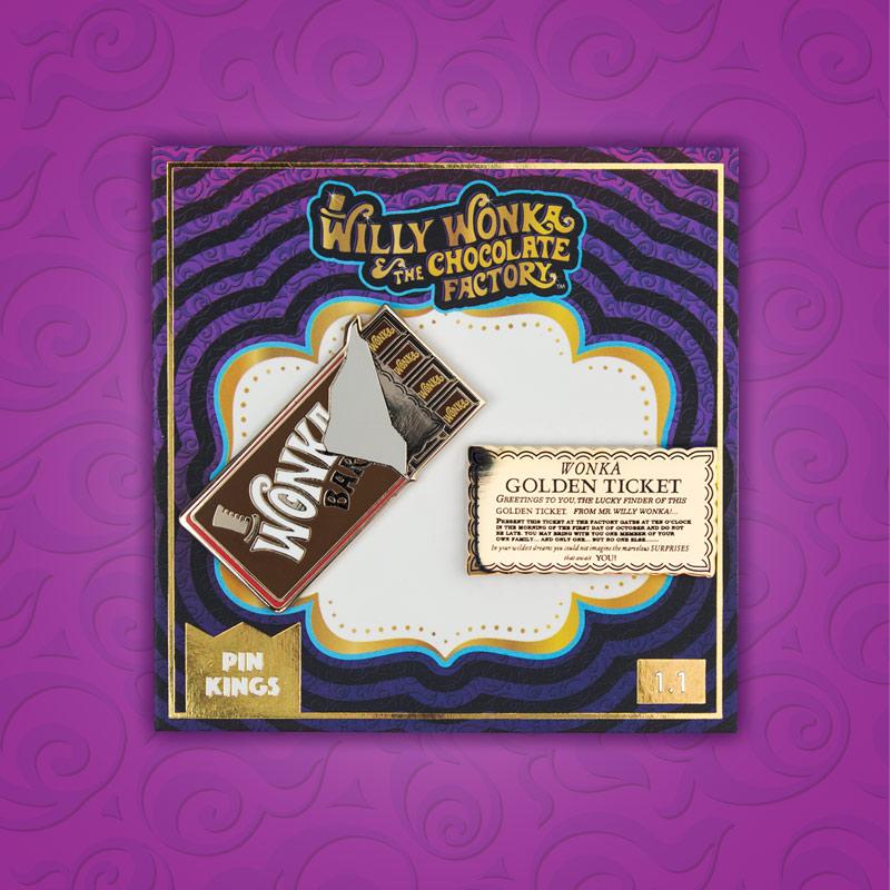 Pin's Charlie et la Chocolaterie Set 1.1 - Tablette Wonka & Tickets d'or Pin Kings